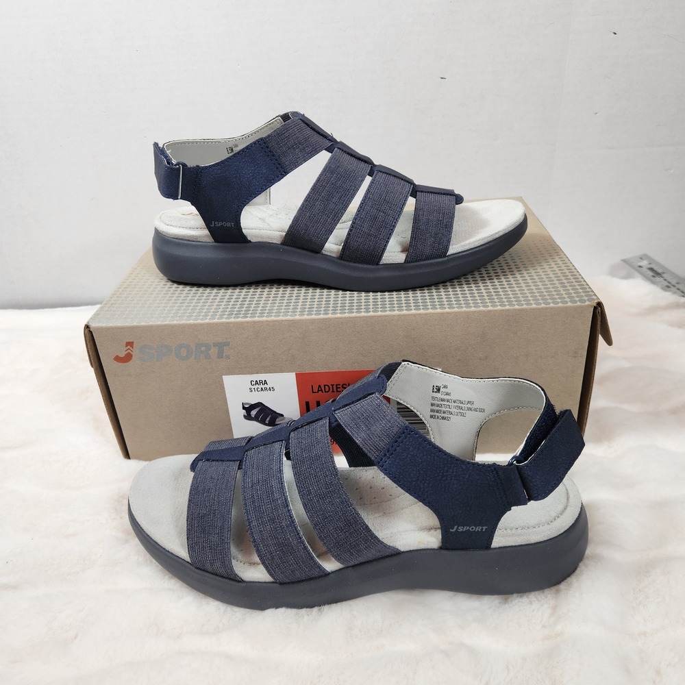 NEW J Sport Cara by Jambu Navy Blue Strappy Comfort Sandals Womens Size 8.5 NIB
